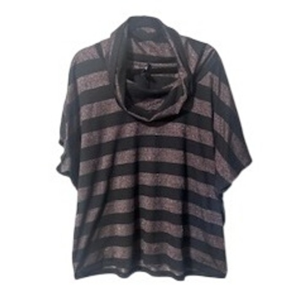 Seven7 Striped Cowl Neck Short Sleeve Top Women 22/24 Brown Black Sparkle